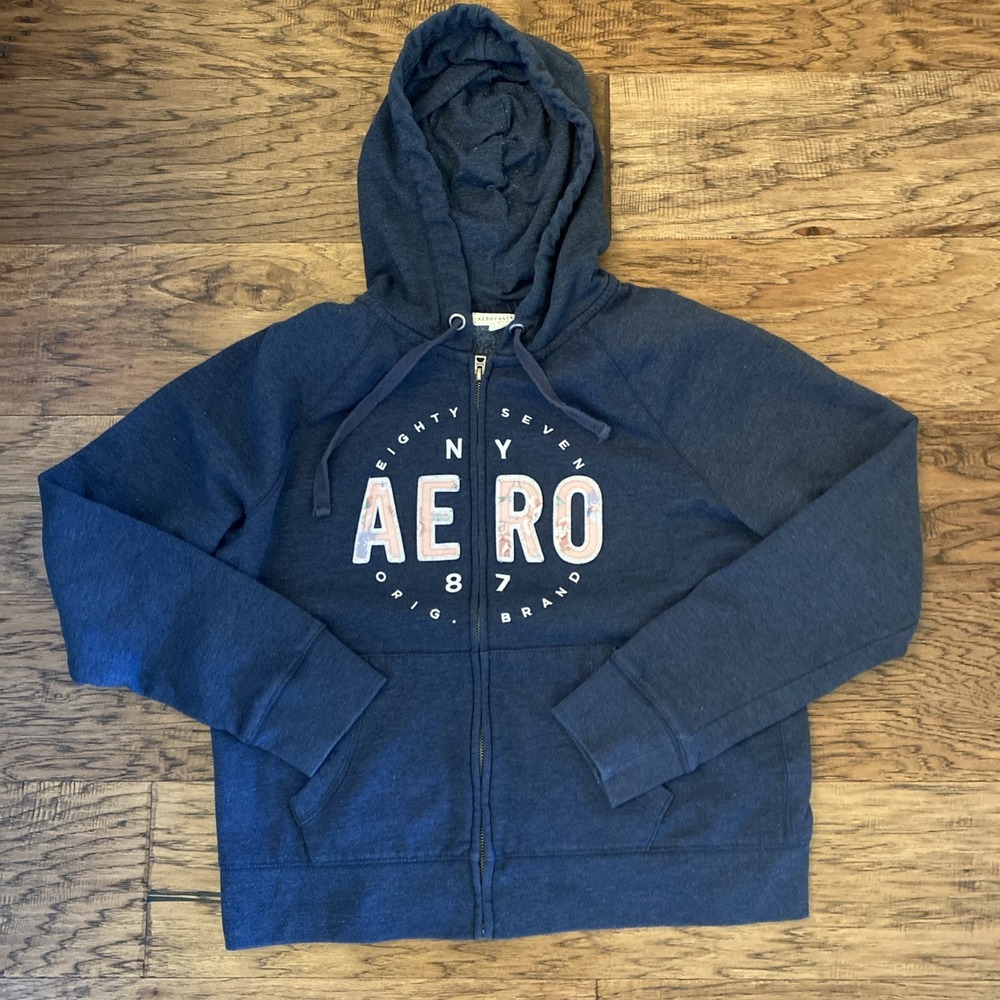 Aeropostale Sweater Women's Sz XL Blue Logo Outdoor Zip Sweatshirt Hoodie Casual